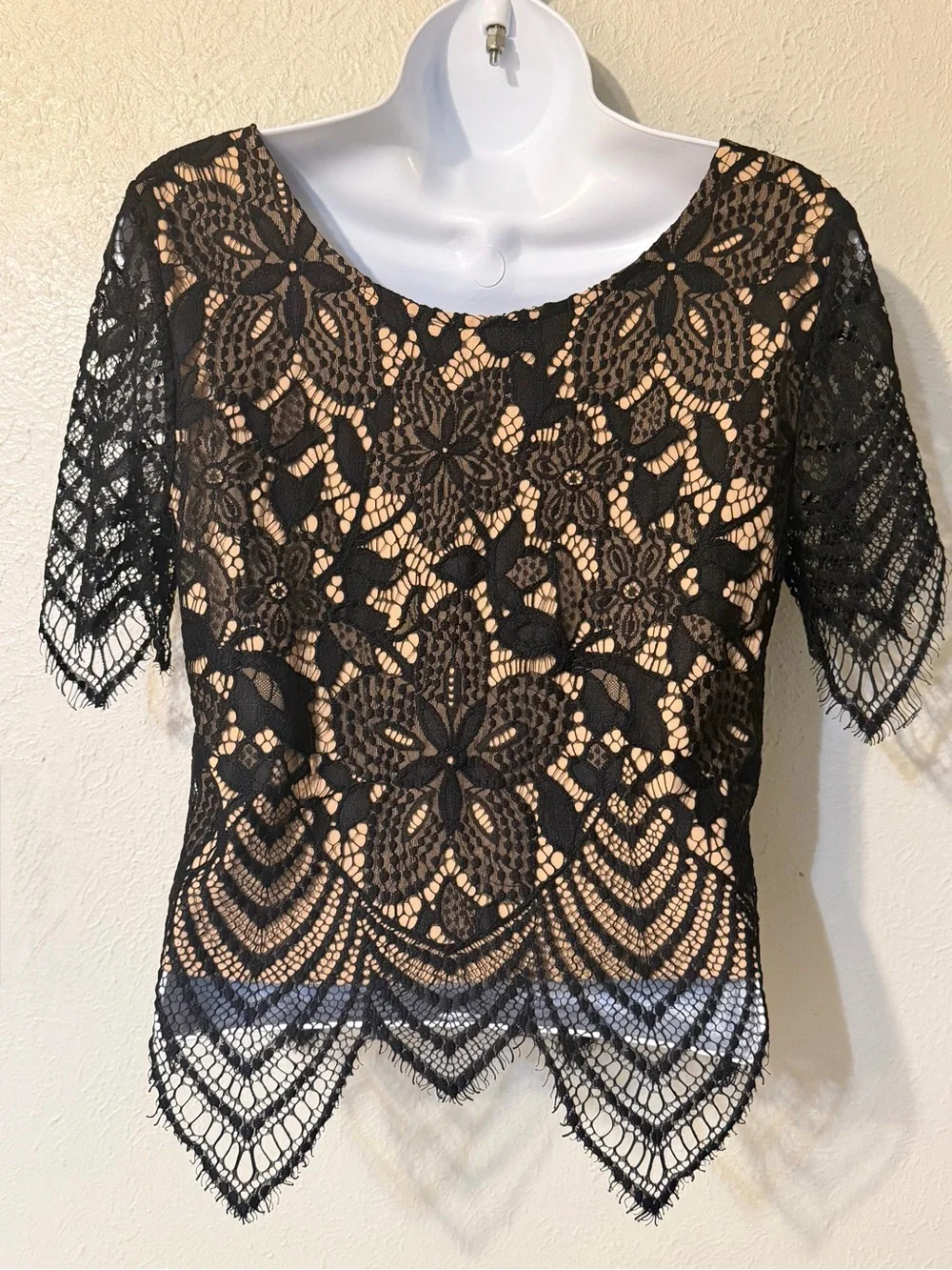 Express Black Crochet Floral Eyelash Lace Overlay Victorian Crop Top Blouse Sz S